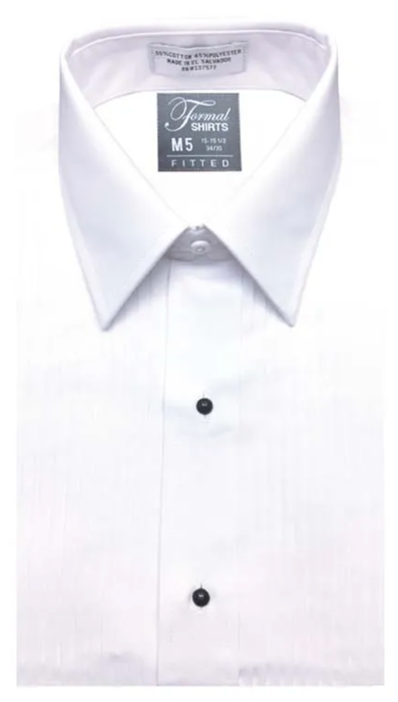 WHITE FITTED TUXEDO SHIRT WITH PLEATS