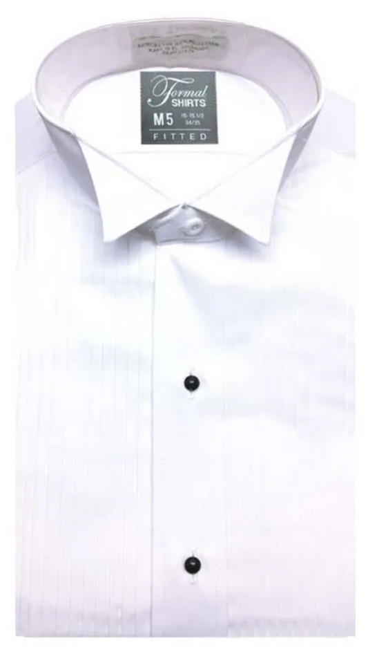 WHITE FITTED WING COLLAR SHIRT WITH PLEATS